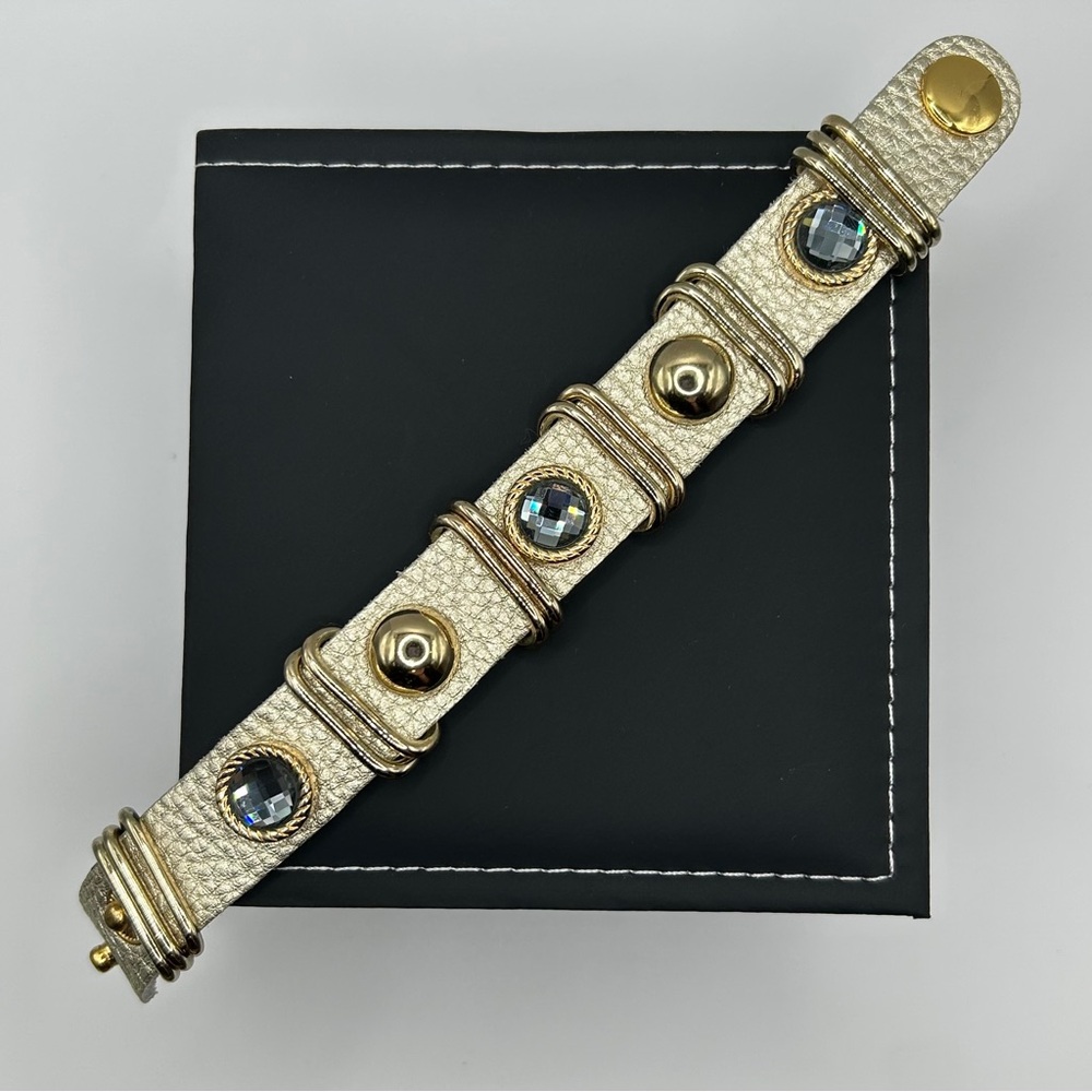 Soft Gold Leather Crystal Stud Bracelet